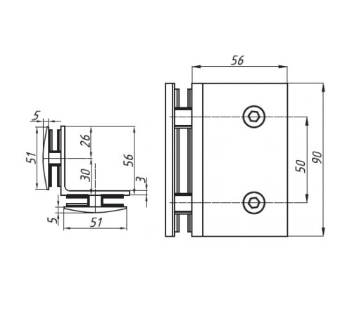 Крепеж стекло-стекло 90 град., латунь