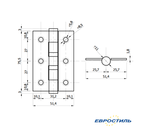 Петля универсальная 76*52 мм