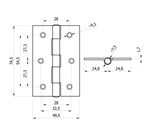 Петля универсальная цинк 75*50 мм