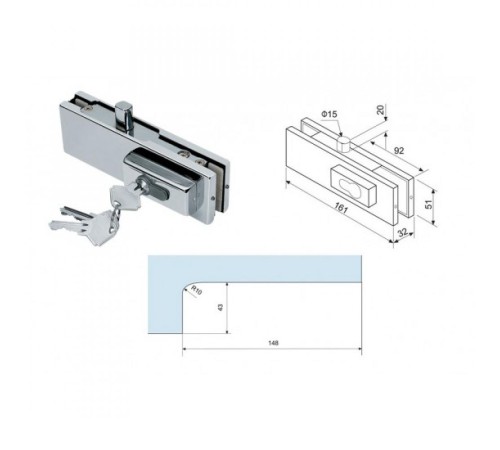 Угловой замок с ключом