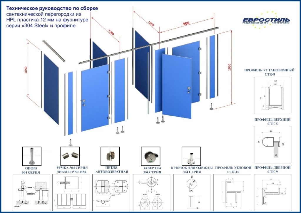 Схема сборки сантехнической кабины из HPL
